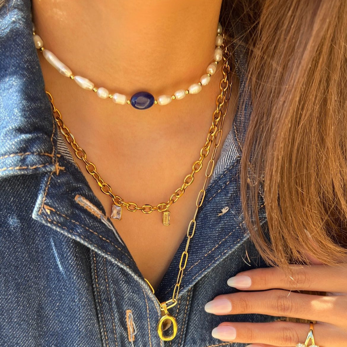 Choker Agate bleue et Jouher