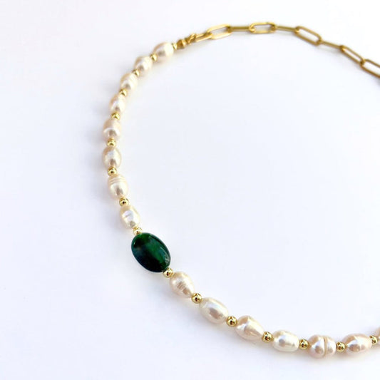 Choker Agate verte et Jouher