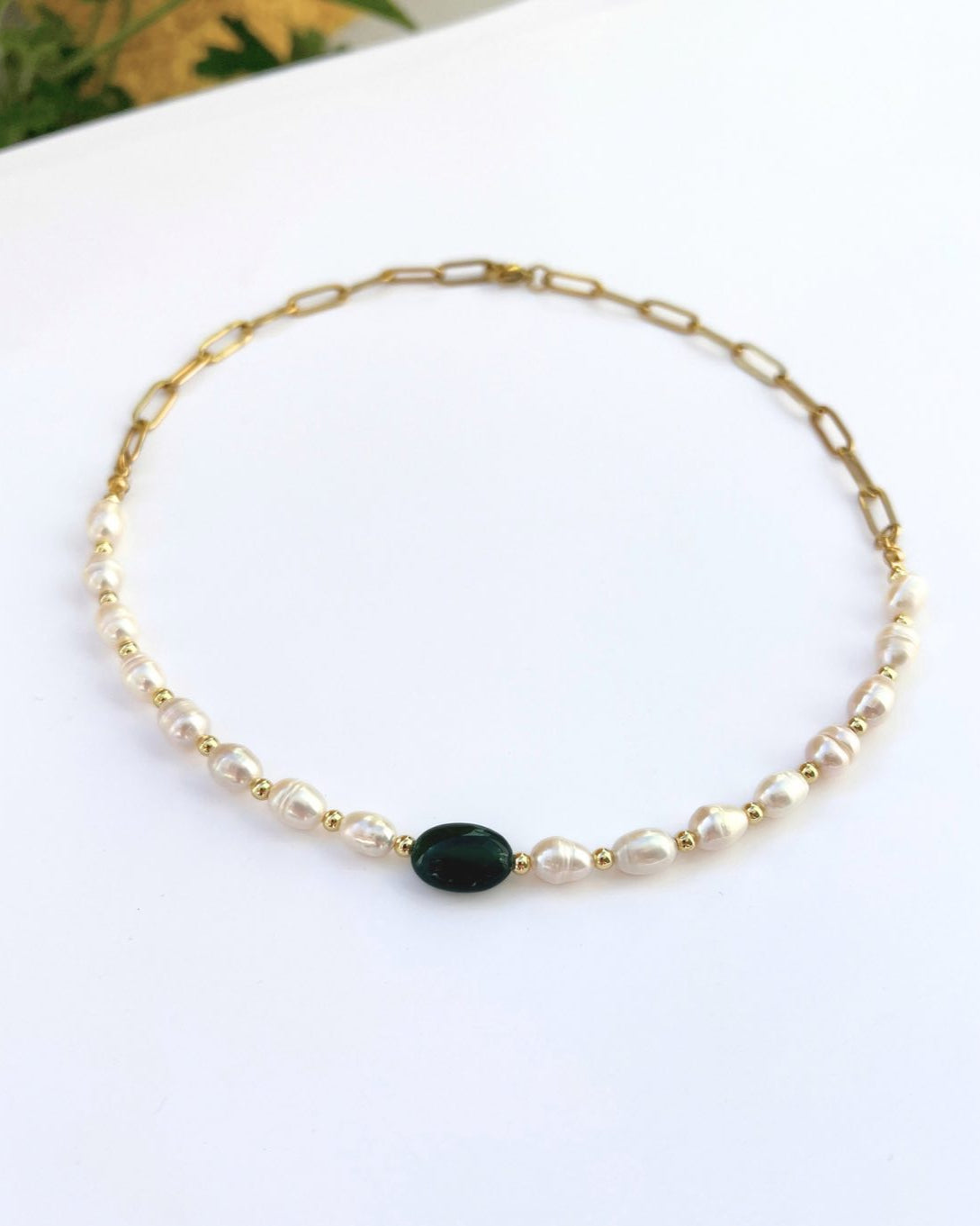 Choker Agate verte et Jouher