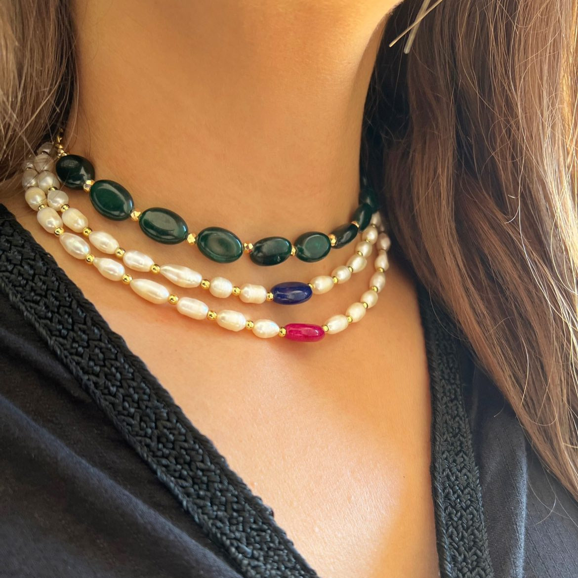 Choker Agate bleue et Jouher