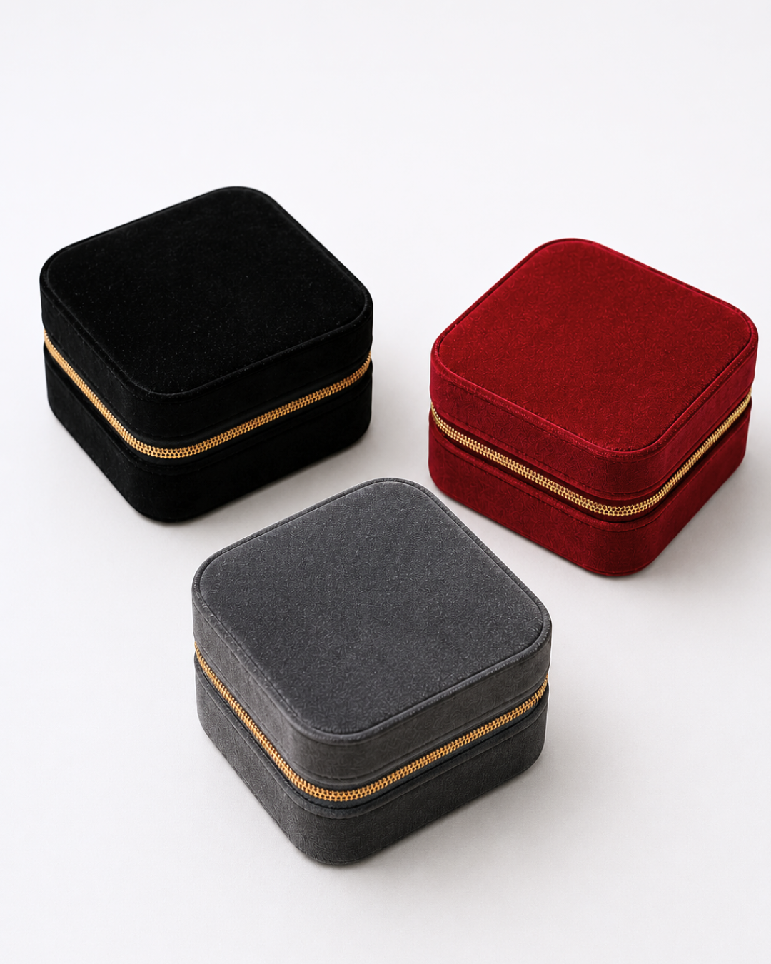 Boîte à bijoux en velour à zip