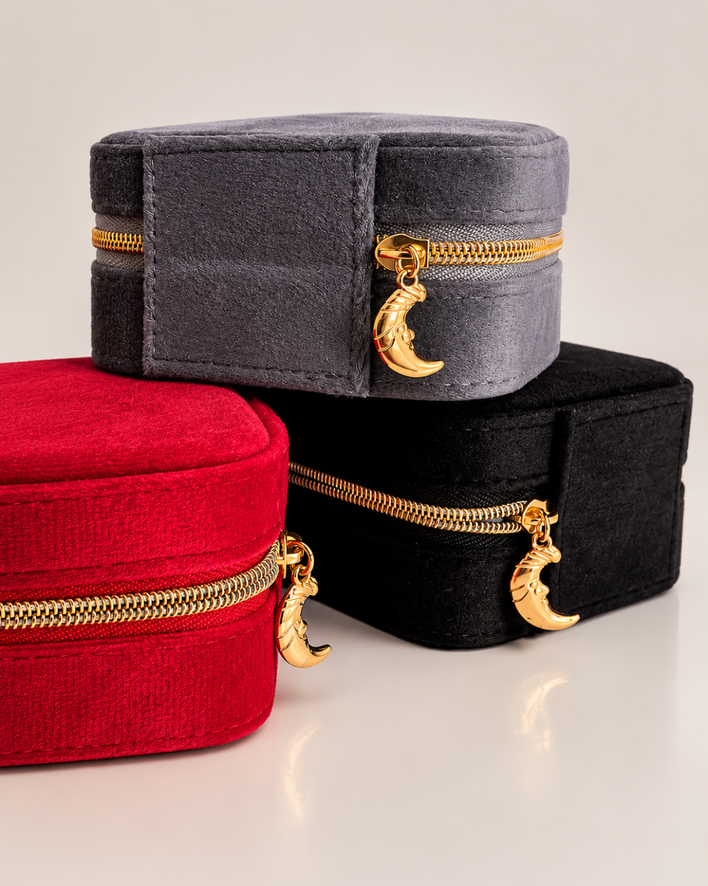Boîte à bijoux en velour à zip