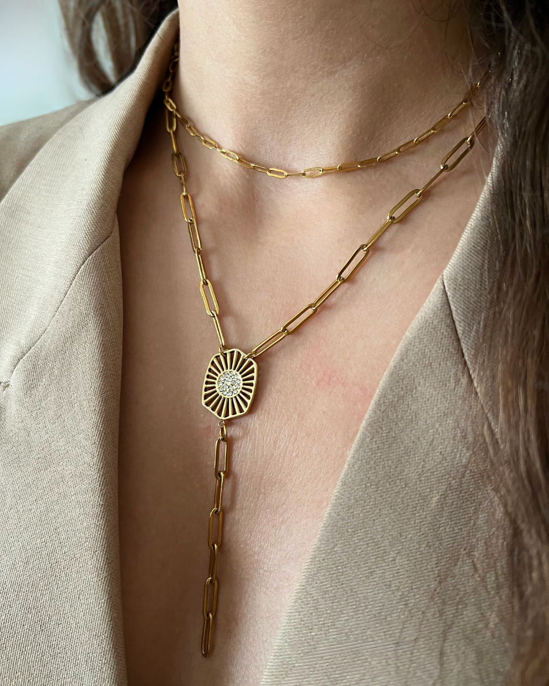 Collier Y doré
