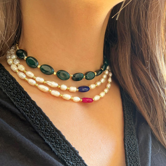 Choker Agate rose et Jouher