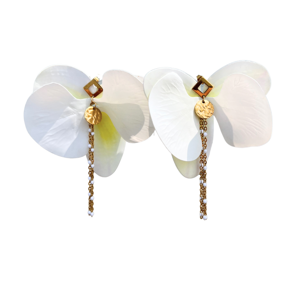 Boucles d'oreilles Orchidée blanche