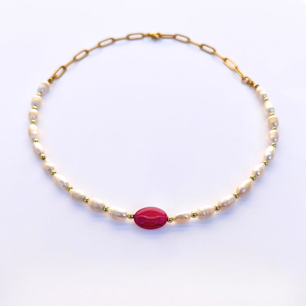 Choker Agate rose et Jouher