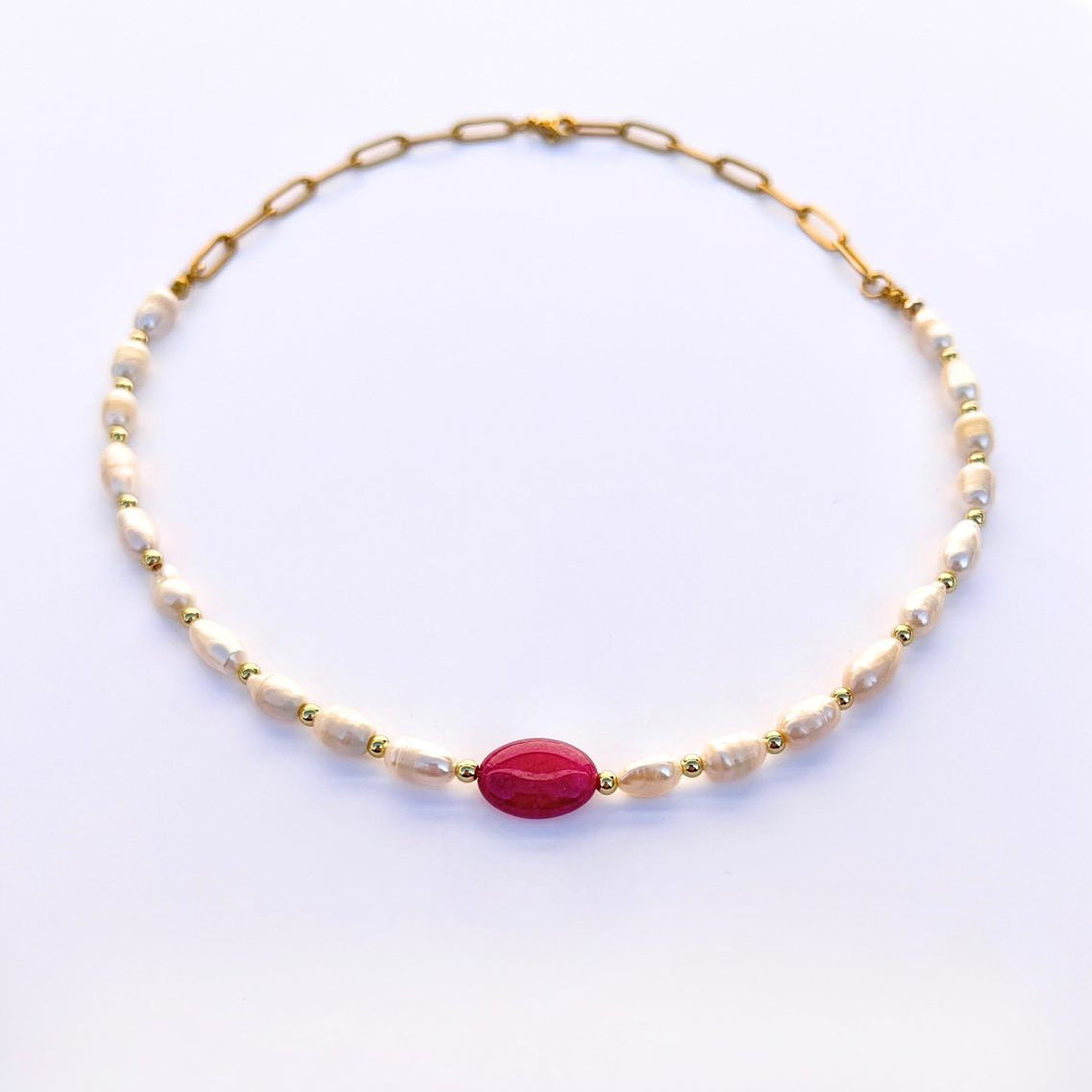 Choker Agate rose et Jouher