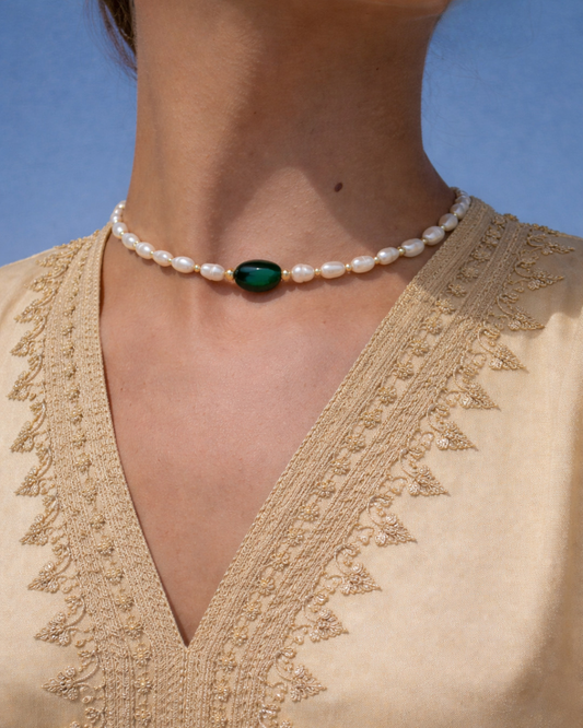 Choker Agate verte et Jouher