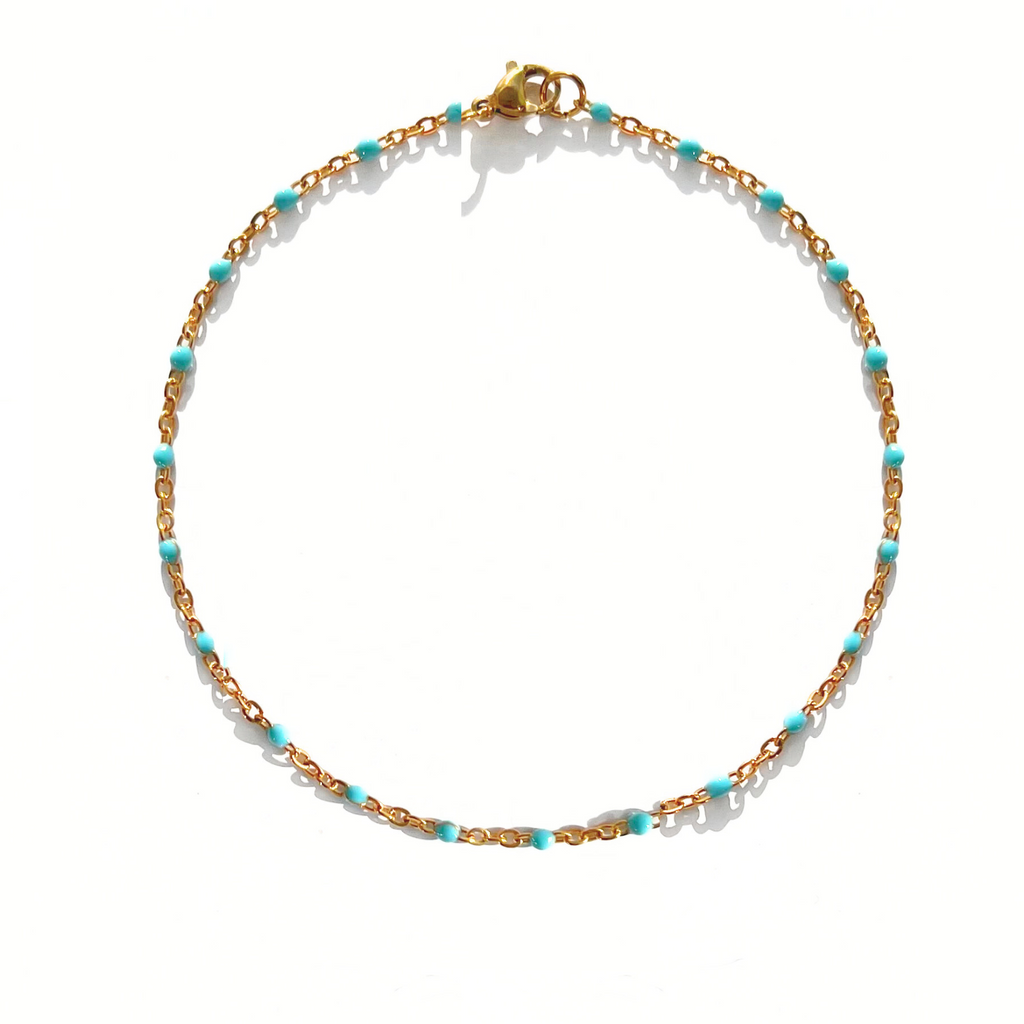 Chaîne cheville boules turquoises