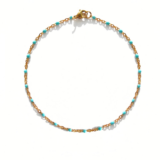Chaîne cheville boules turquoises