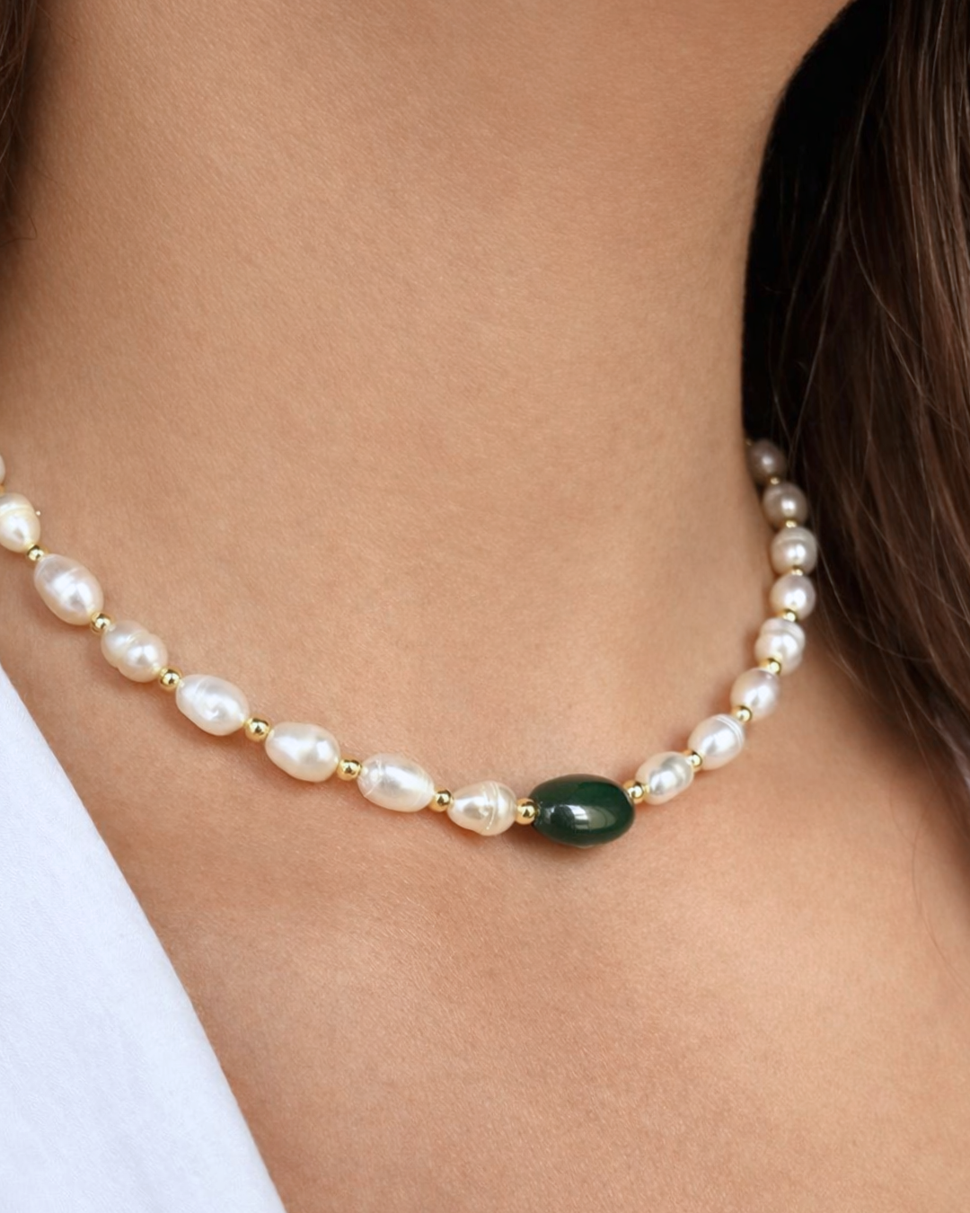 Choker Agate verte et Jouher