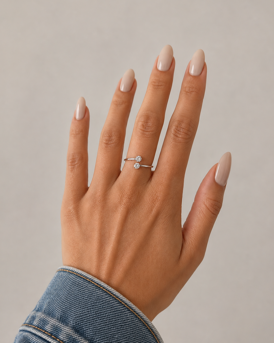 Bague double pierre argentée