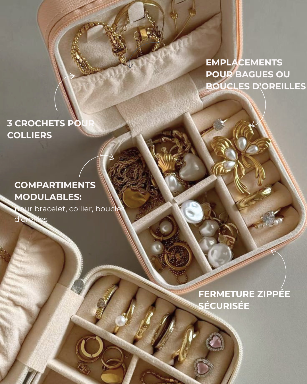 Boîte à bijoux en velour à zip