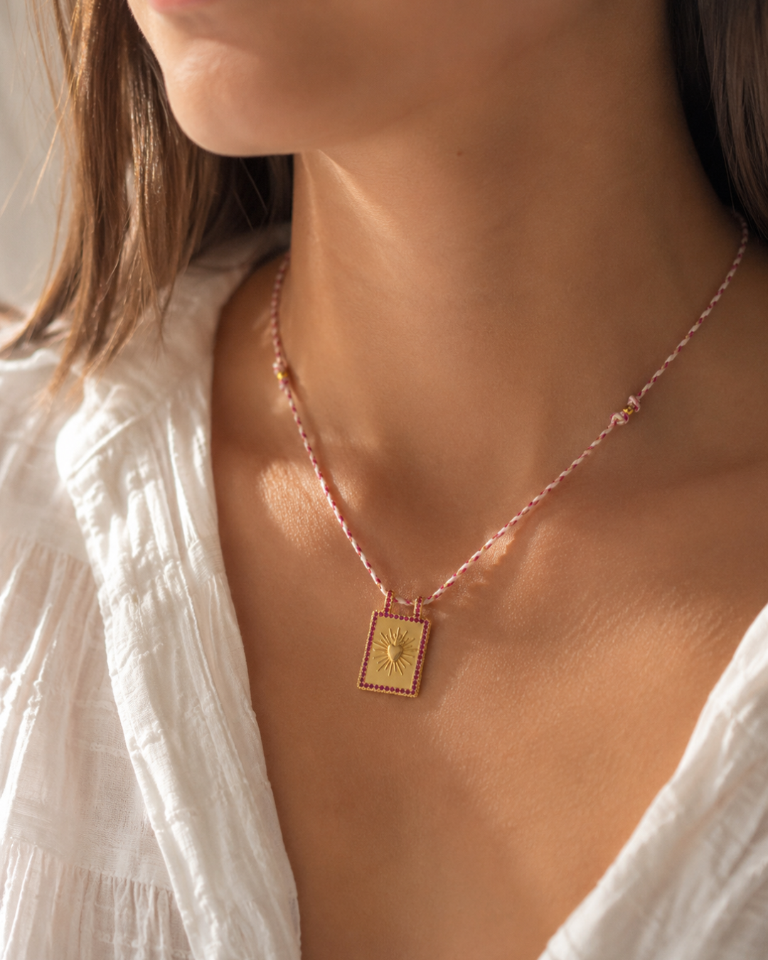 Collier Cordon Coeur rosé