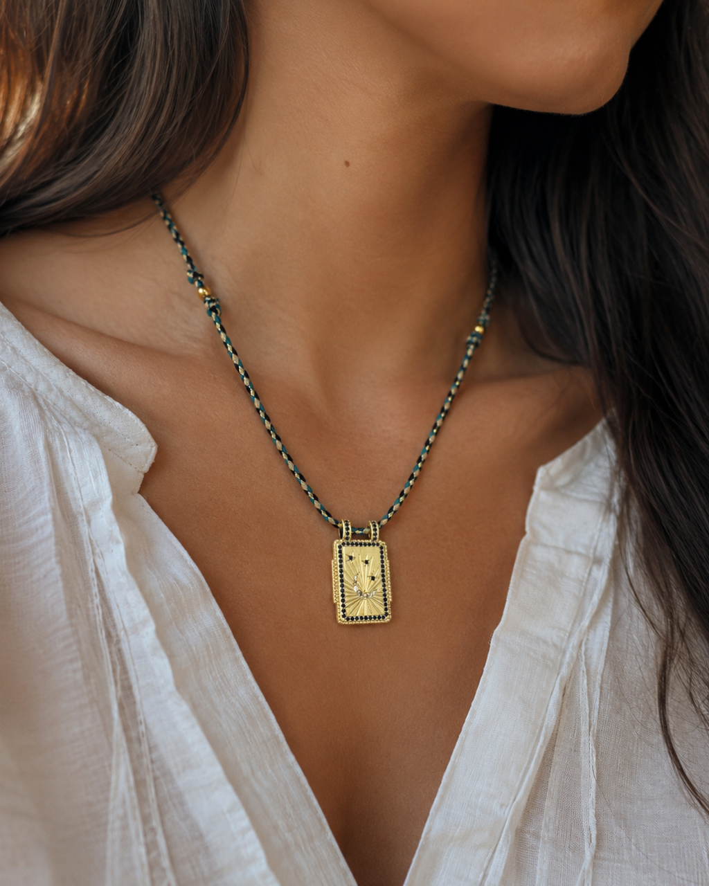 Collier Cordon Lune Bleu